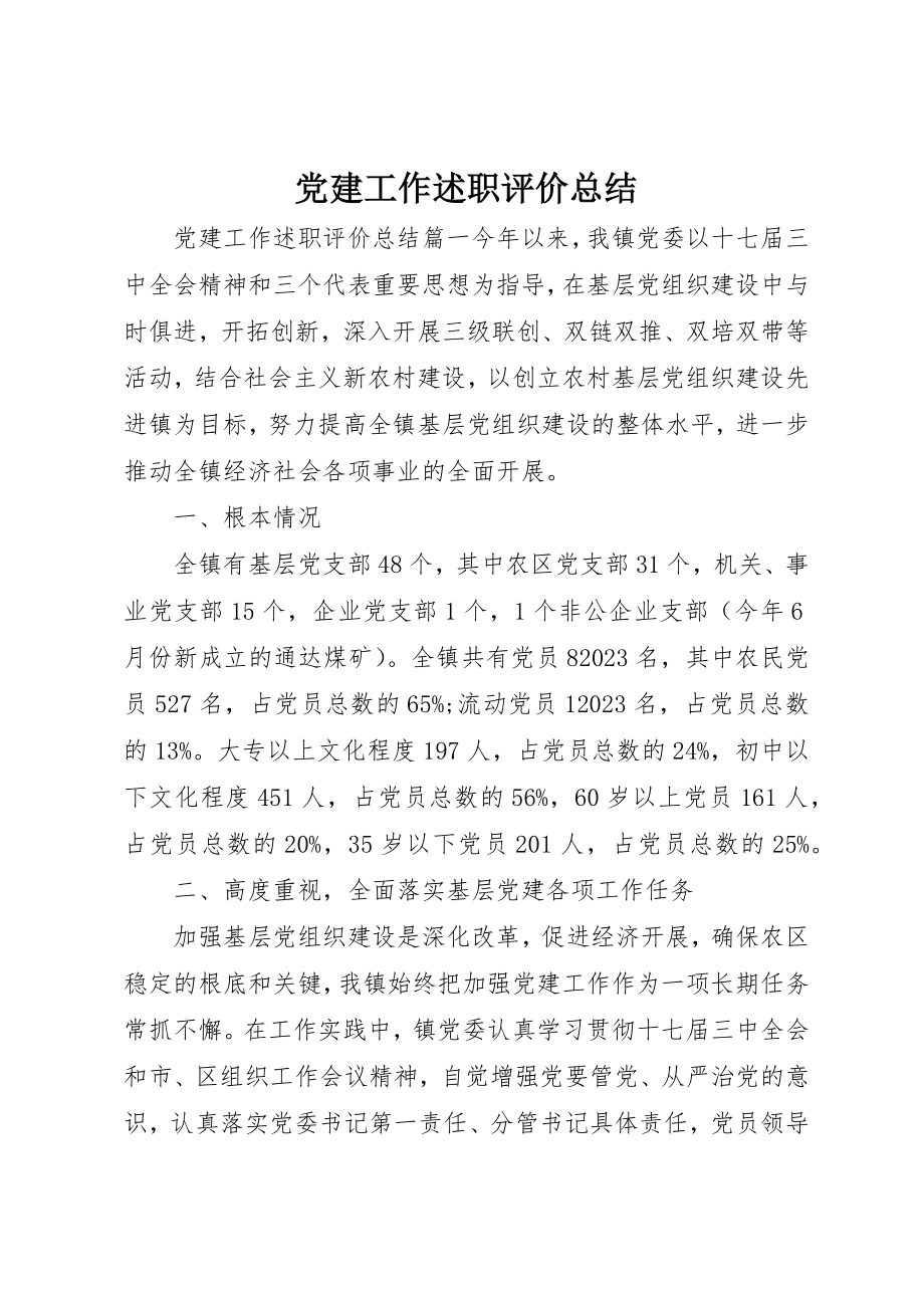 2023年党建工作述职评价总结.docx_第1页