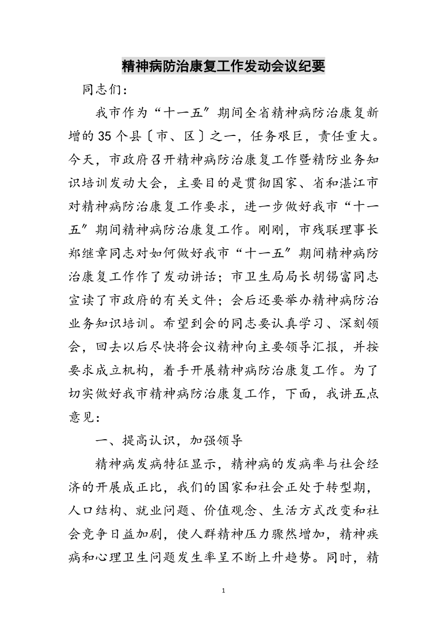 2023年精神病防治康复工作动员会议纪要范文.doc_第1页