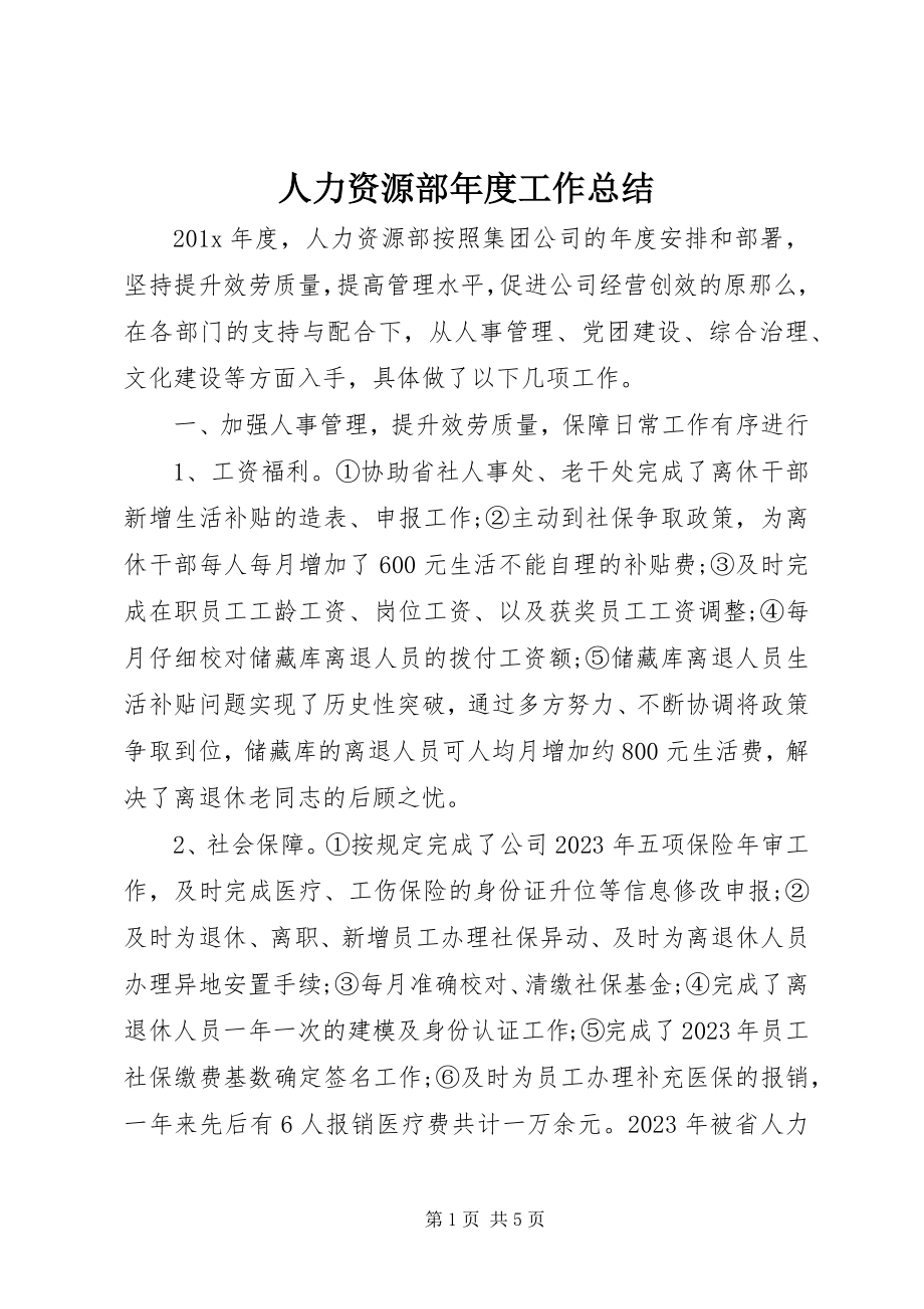 2023年人力资源部年度工作总结.docx_第1页