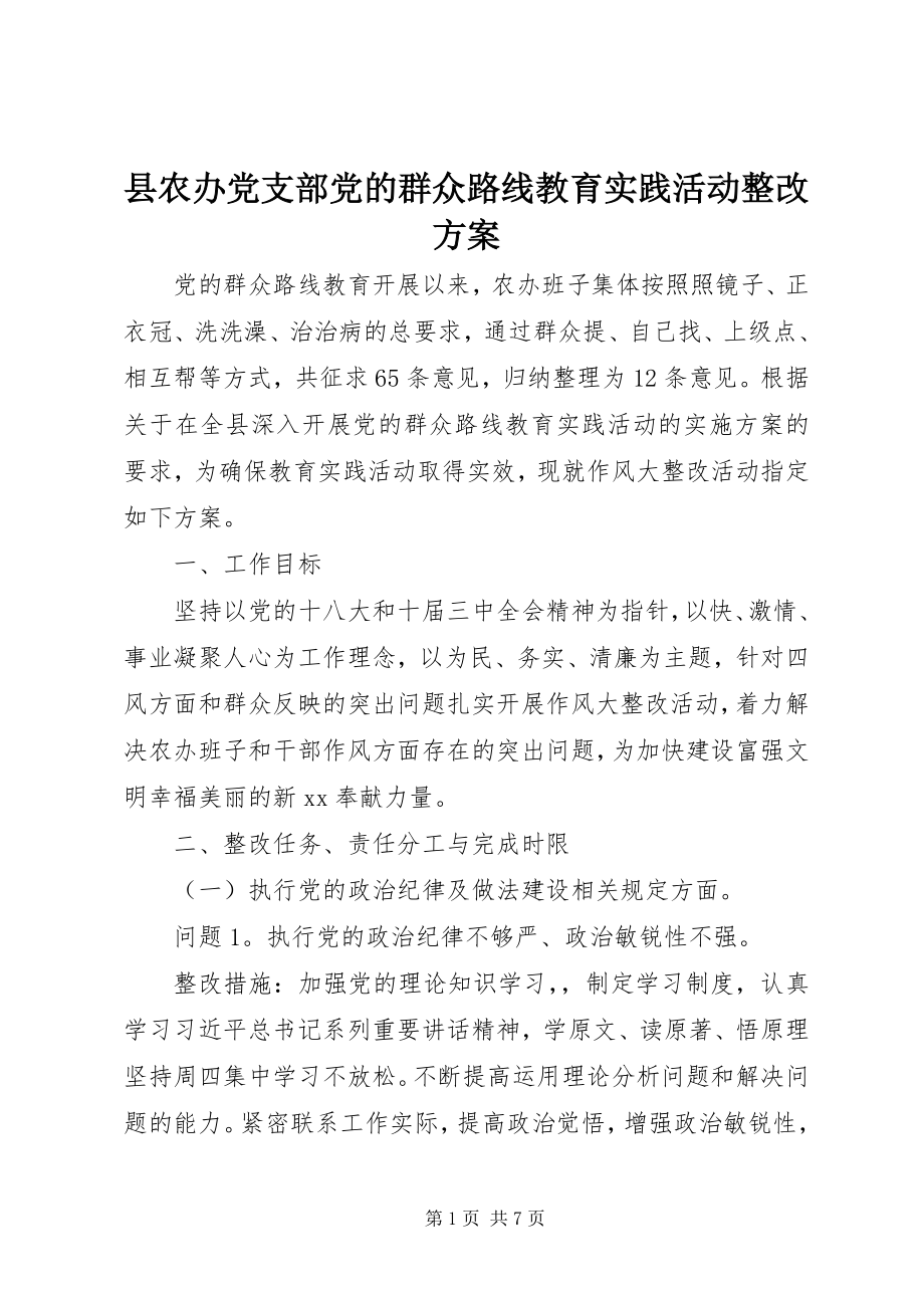 2023年县农办党支部党的群众路线教育实践活动整改方案.docx_第1页