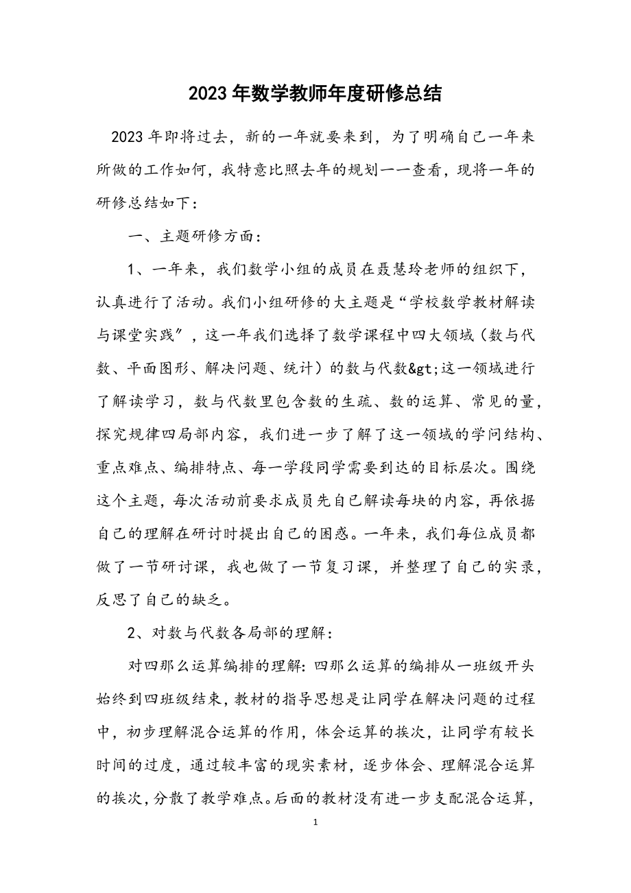 2023年数学教师年度研修总结.docx_第1页