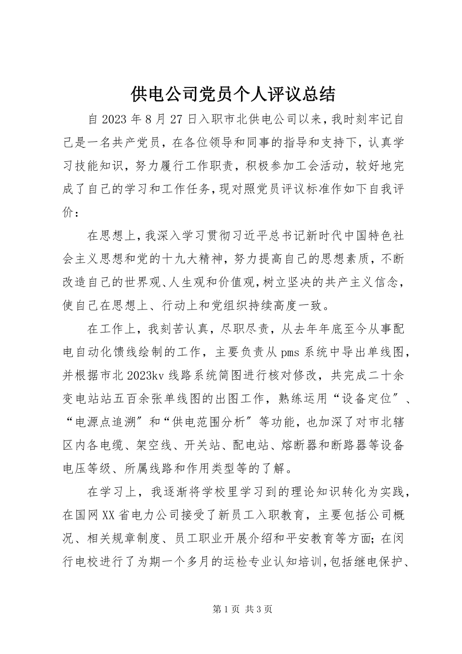 2023年供电公司党员个人评议总结.docx_第1页