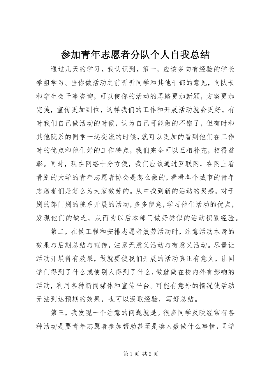 2023年参加青年志愿者分队个人自我总结新编.docx_第1页