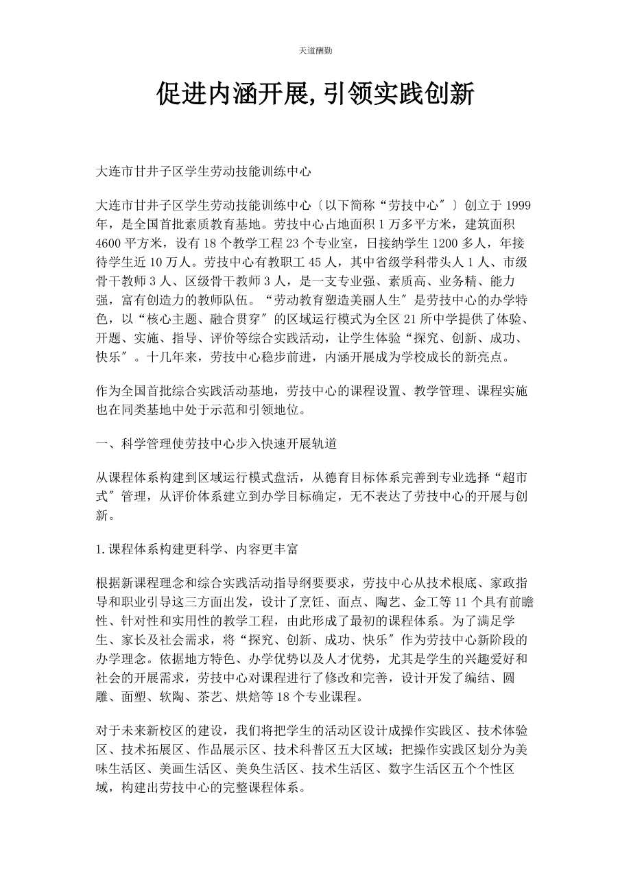 2023年促进内涵发展引领实践创新.docx_第1页