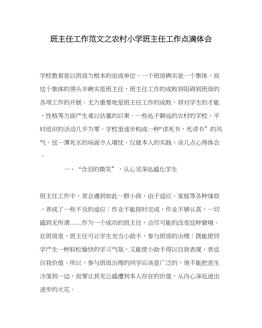 2023年班主任工作农村小学班主任工作点滴体会.docx_第1页