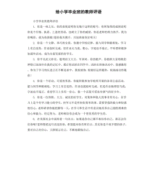 给小学毕业班的教师评语.docx