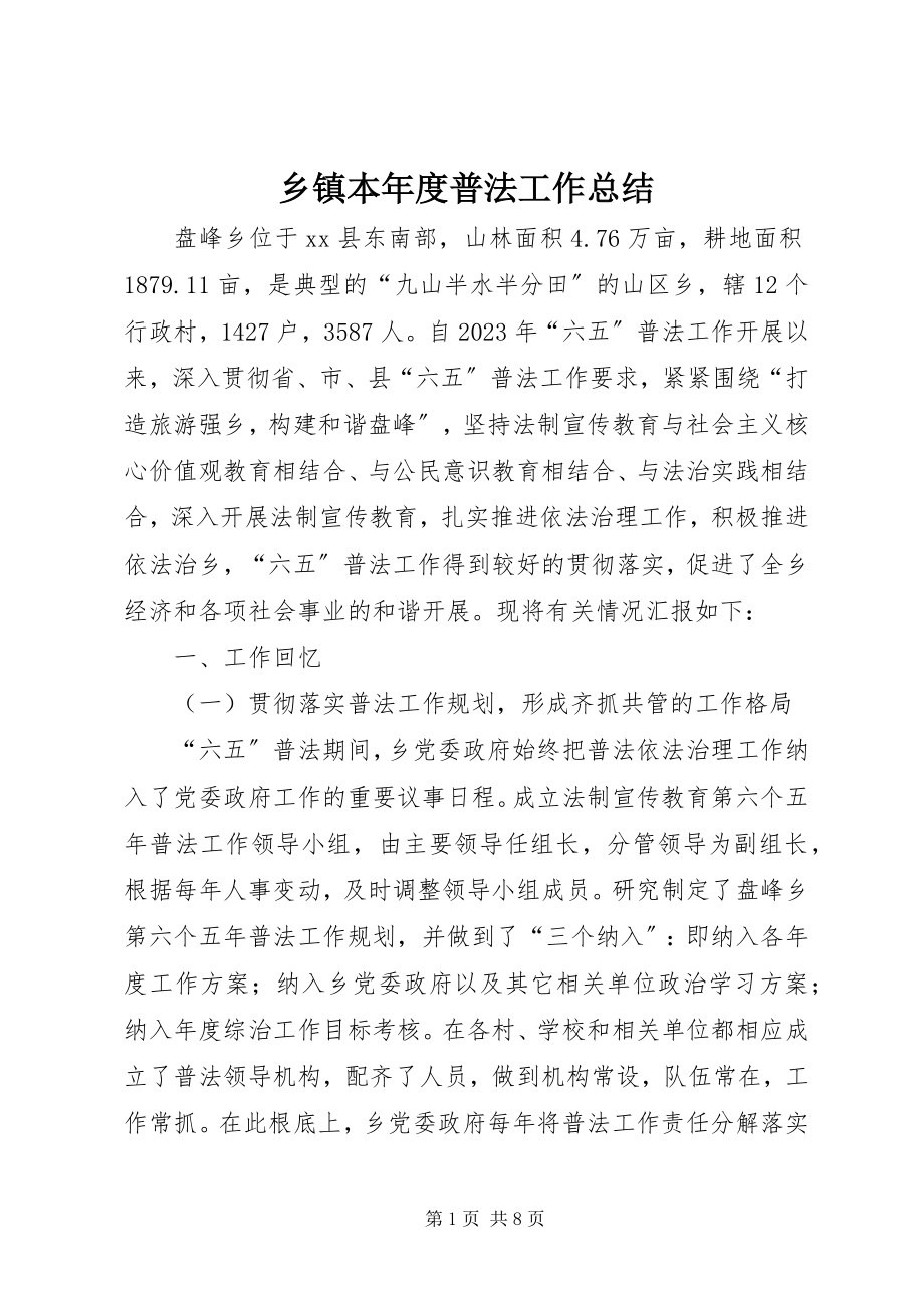 2023年乡镇本年度普法工作总结.docx_第1页