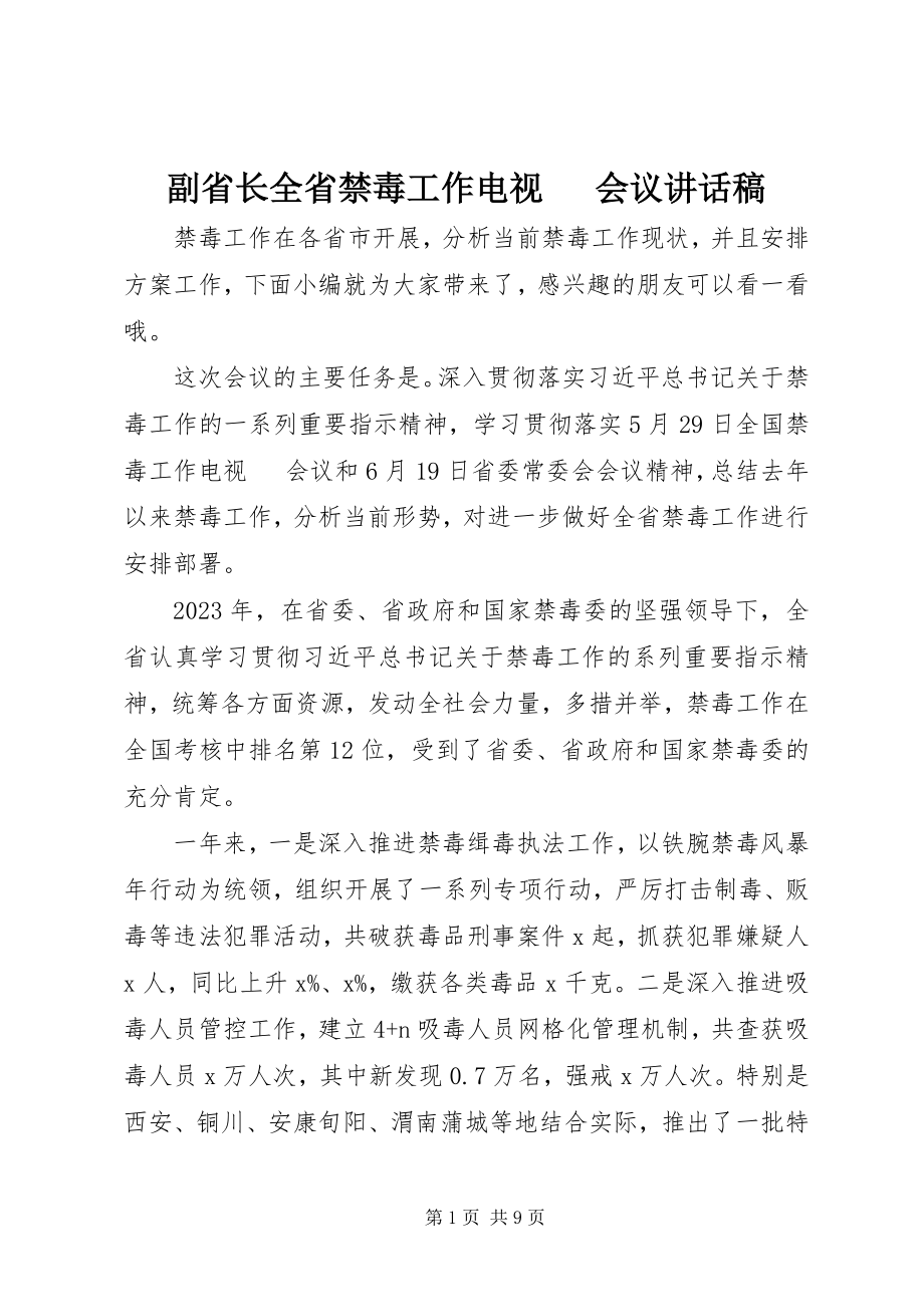 2023年副省长全省禁毒工作电视电话会议致辞稿.docx_第1页