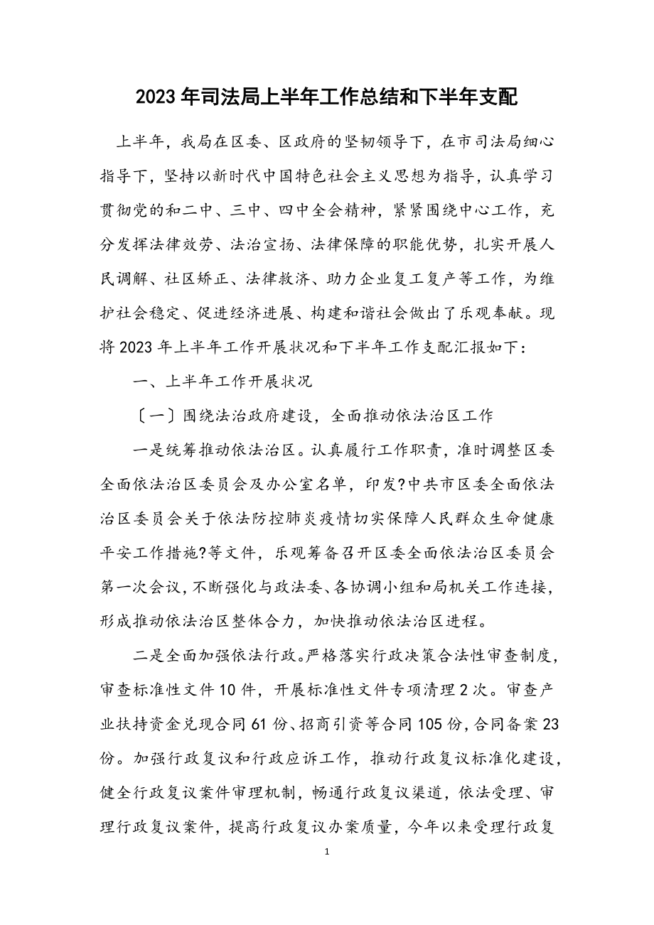 2023年司法局上半年工作总结和下半年安排.docx_第1页