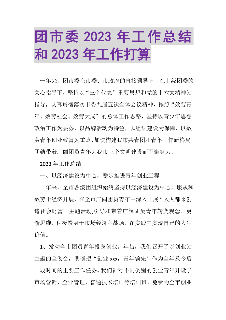 2023年团市委年工作总结和年工作打算.doc_第1页