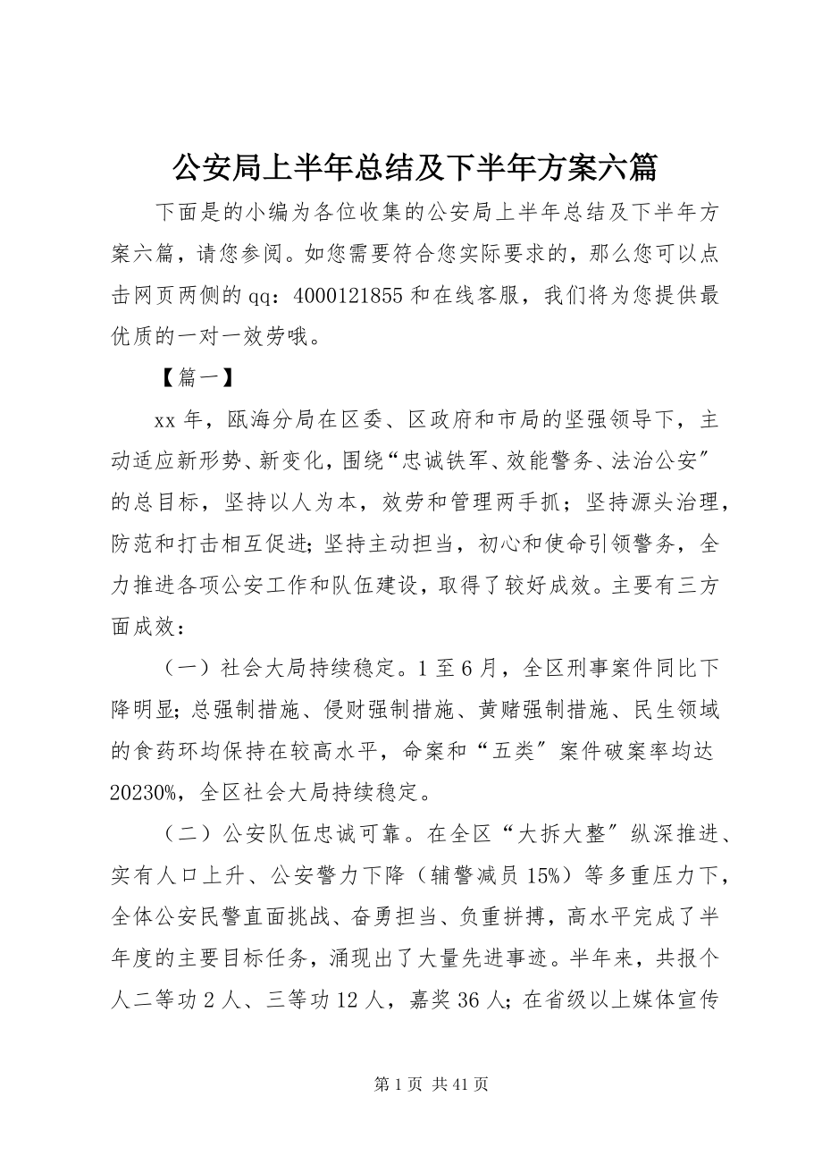 2023年公安局上半年总结及下半年计划六篇.docx_第1页