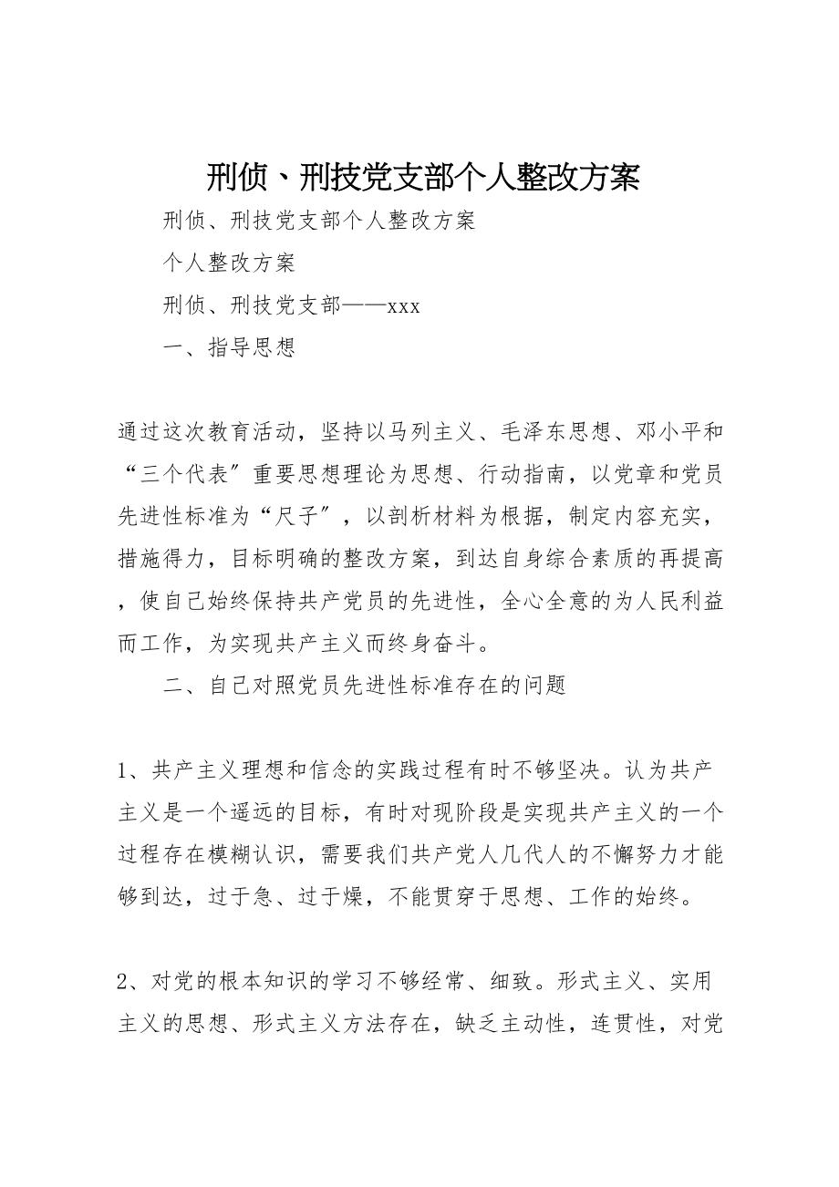 2023年刑侦刑技党支部个人整改方案 2.doc_第1页