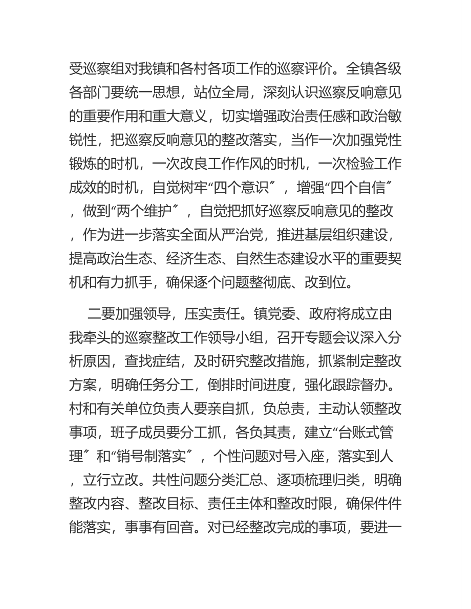 2023年在县委第五巡察组巡察镇问题反馈会议上的表态发言.docx_第2页