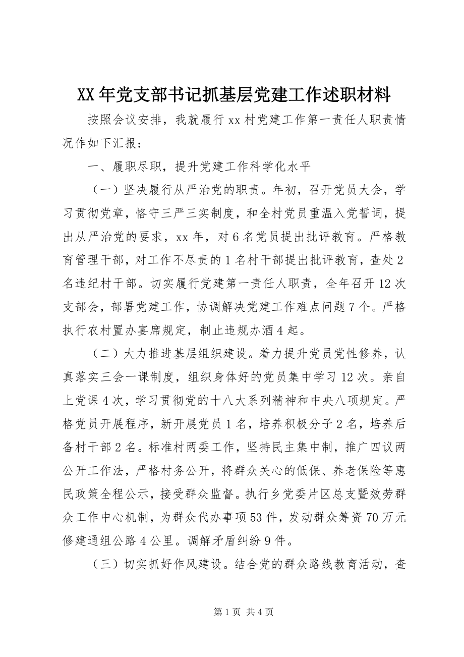 2023年党支部书记抓基层党建工作述职材料.docx_第1页