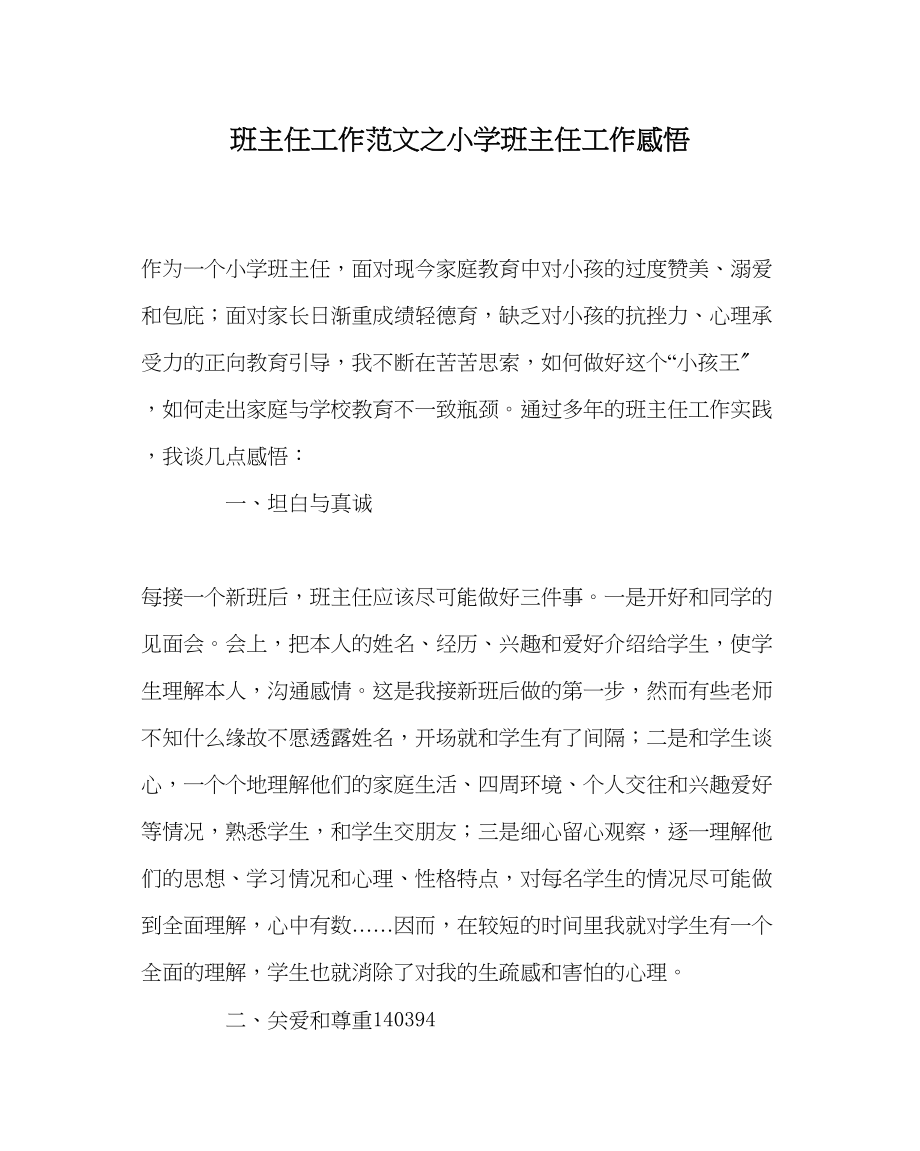 2023年班主任工作小学班主任工作感悟.docx_第1页