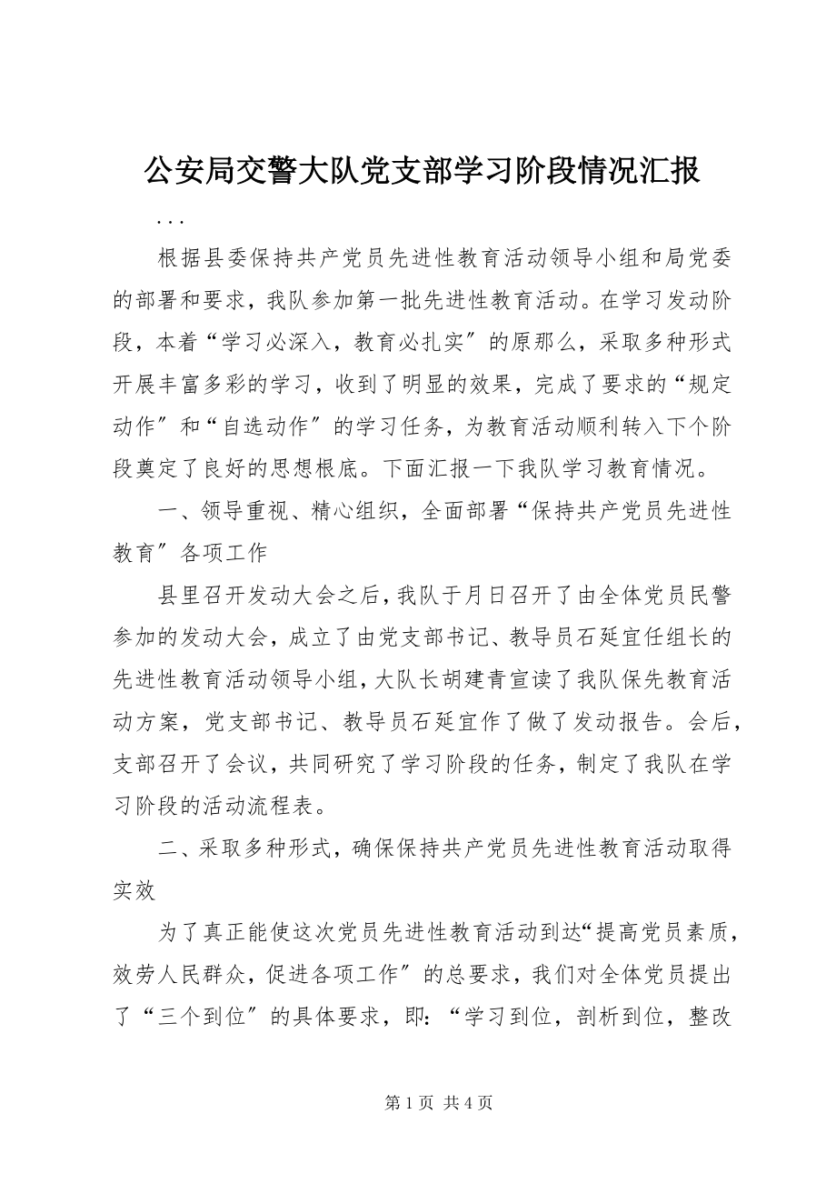 2023年公安局交警大队党支部学习阶段情况汇报.docx_第1页