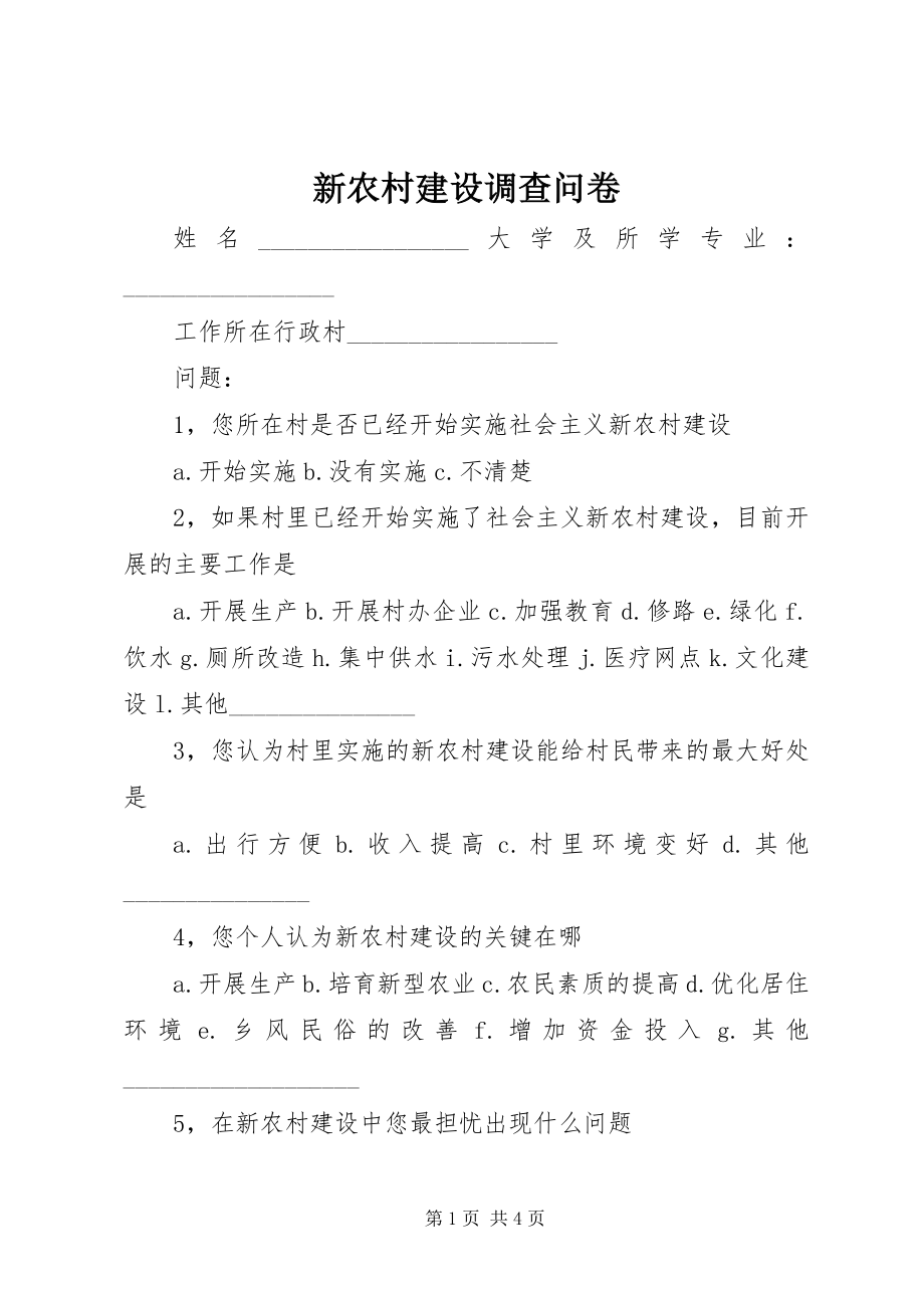 2023年新农村建设调查问卷.docx_第1页