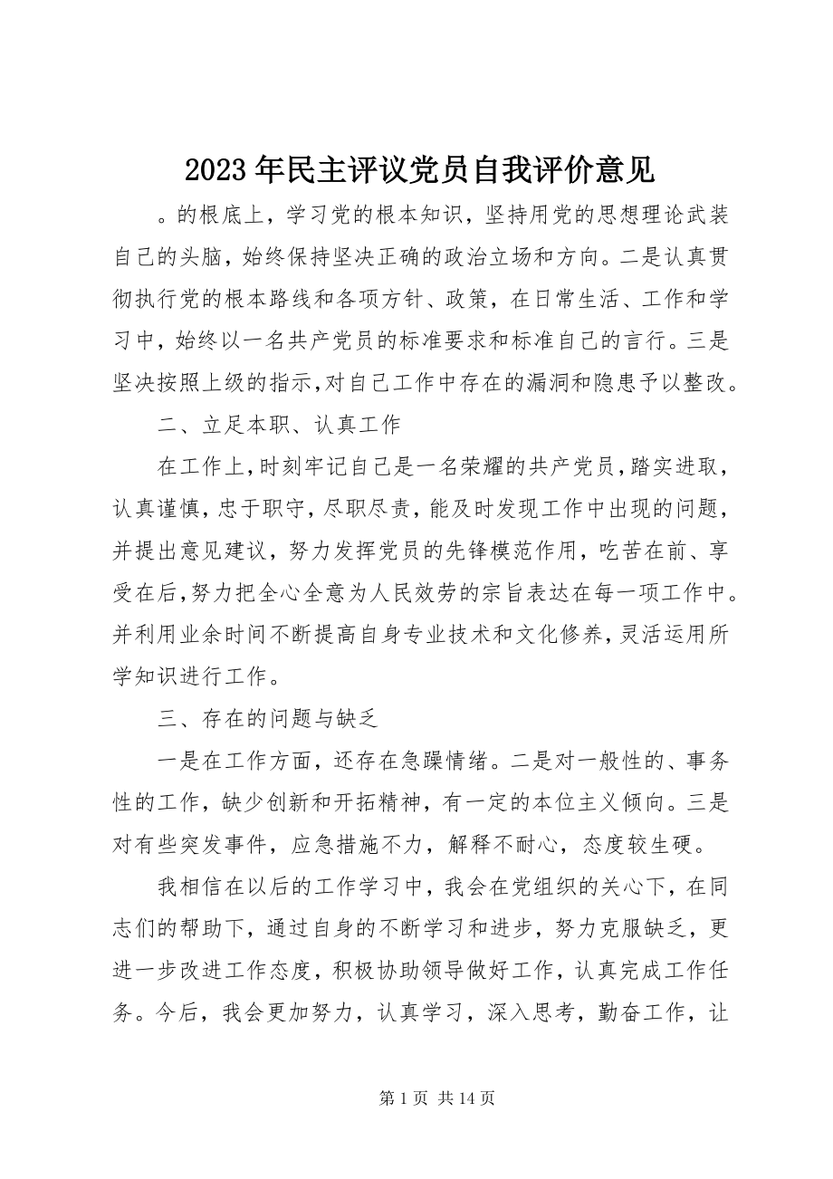 2023年民主评议党员自我评价意见3.docx_第1页