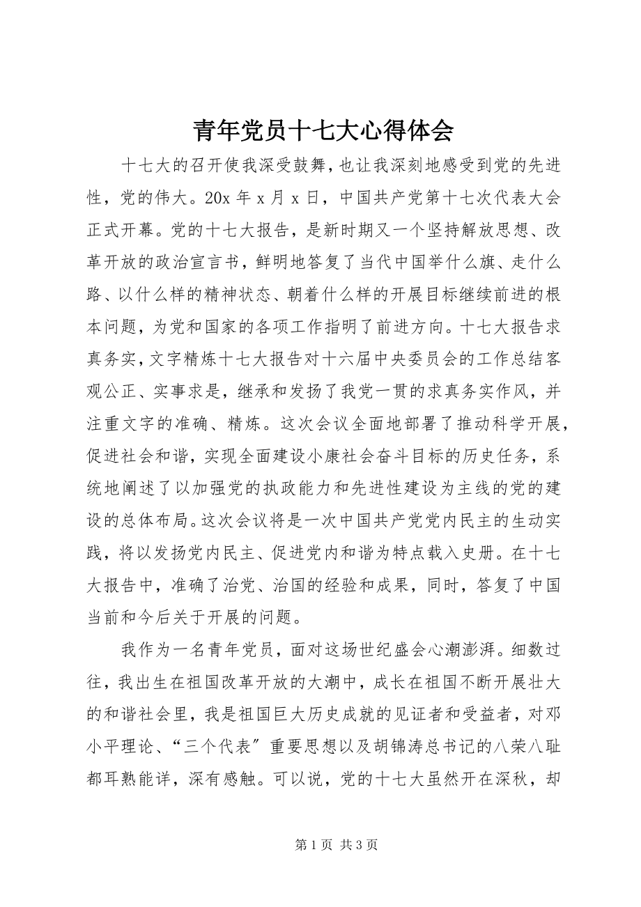 2023年青年党员十七大心得体会.docx_第1页