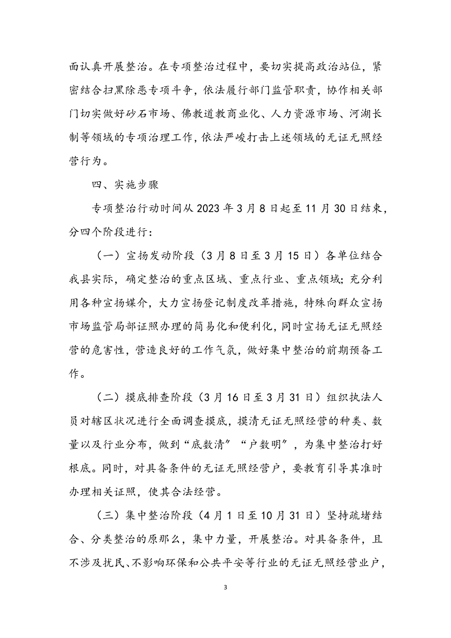 2023年查处无证无照经营专项行动实施方案.docx_第3页