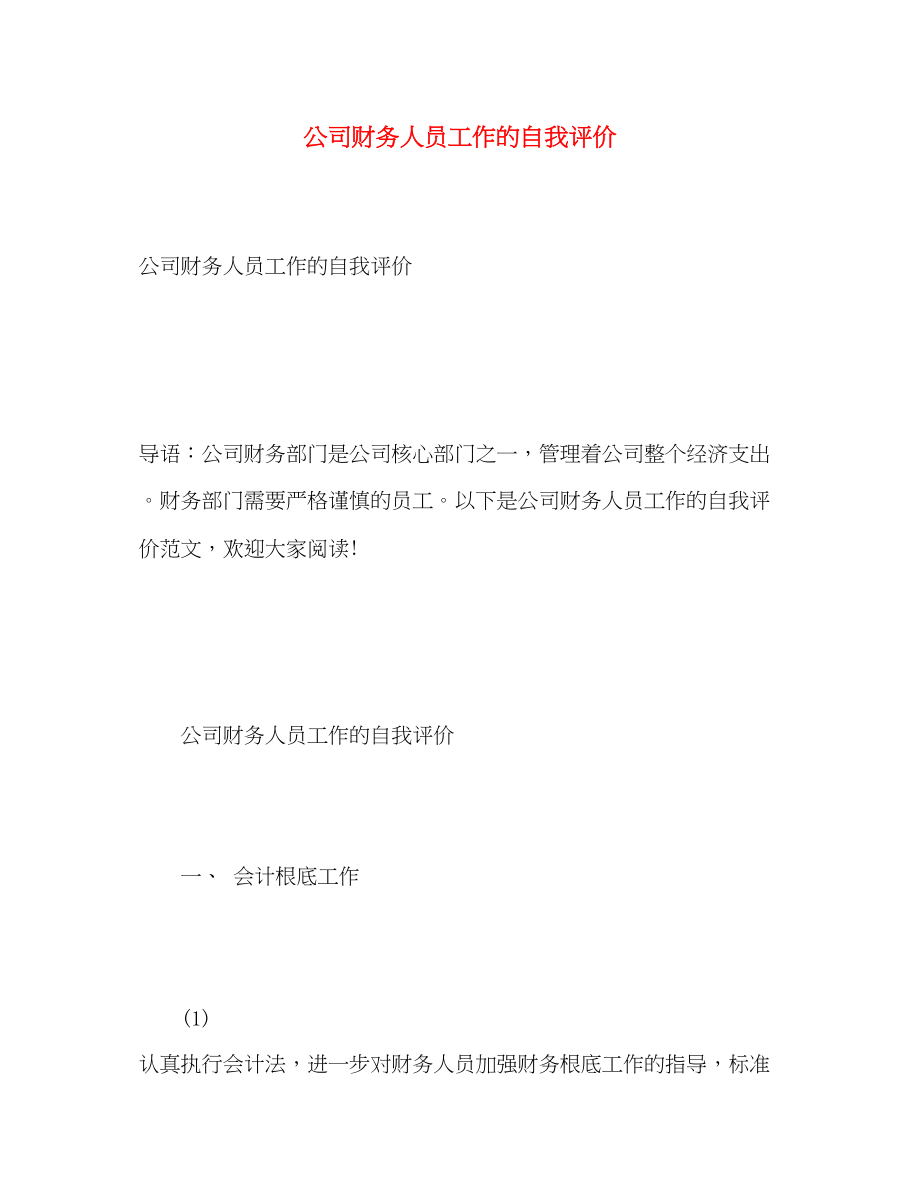 2023年公司财务人员工作的自我评价.docx_第1页