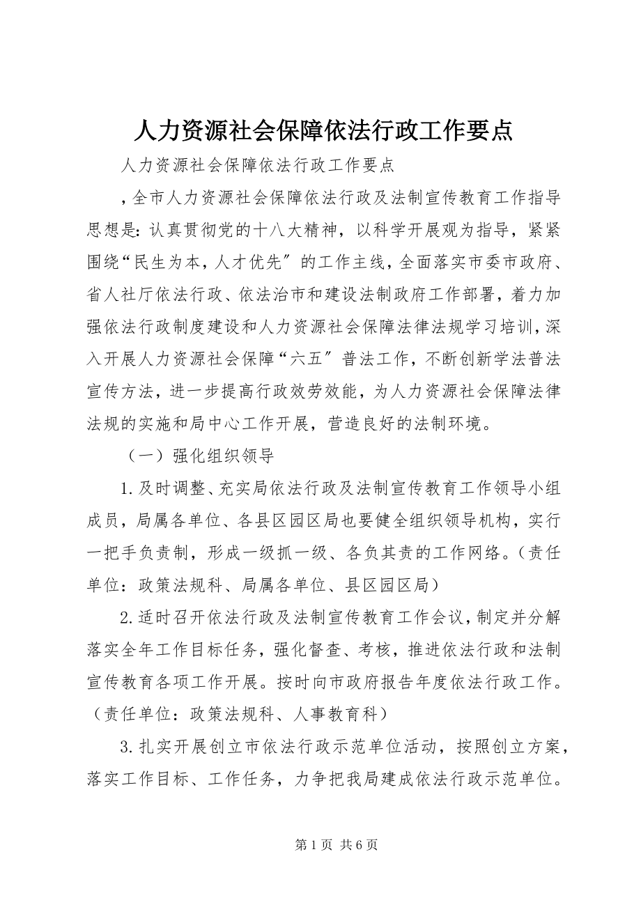 2023年人力资源社会保障依法行政工作要点.docx_第1页