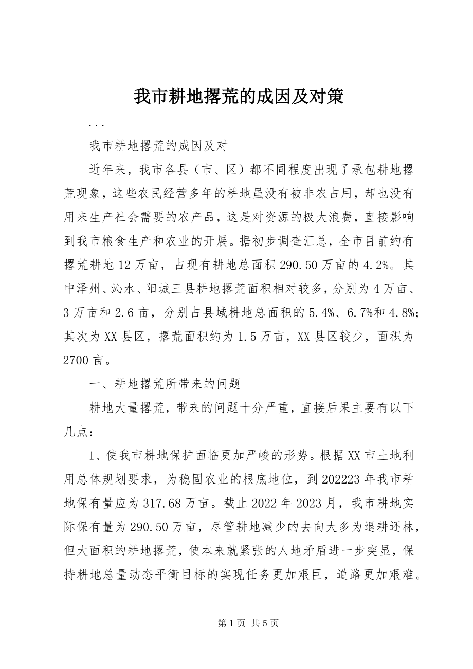 2023年我市耕地撂荒的成因及对策.docx_第1页