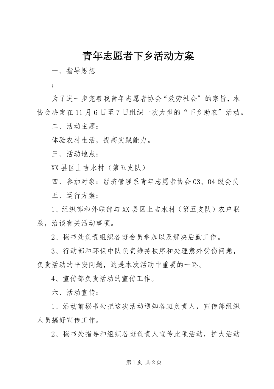 2023年青年志愿者下乡活动方案.docx_第1页