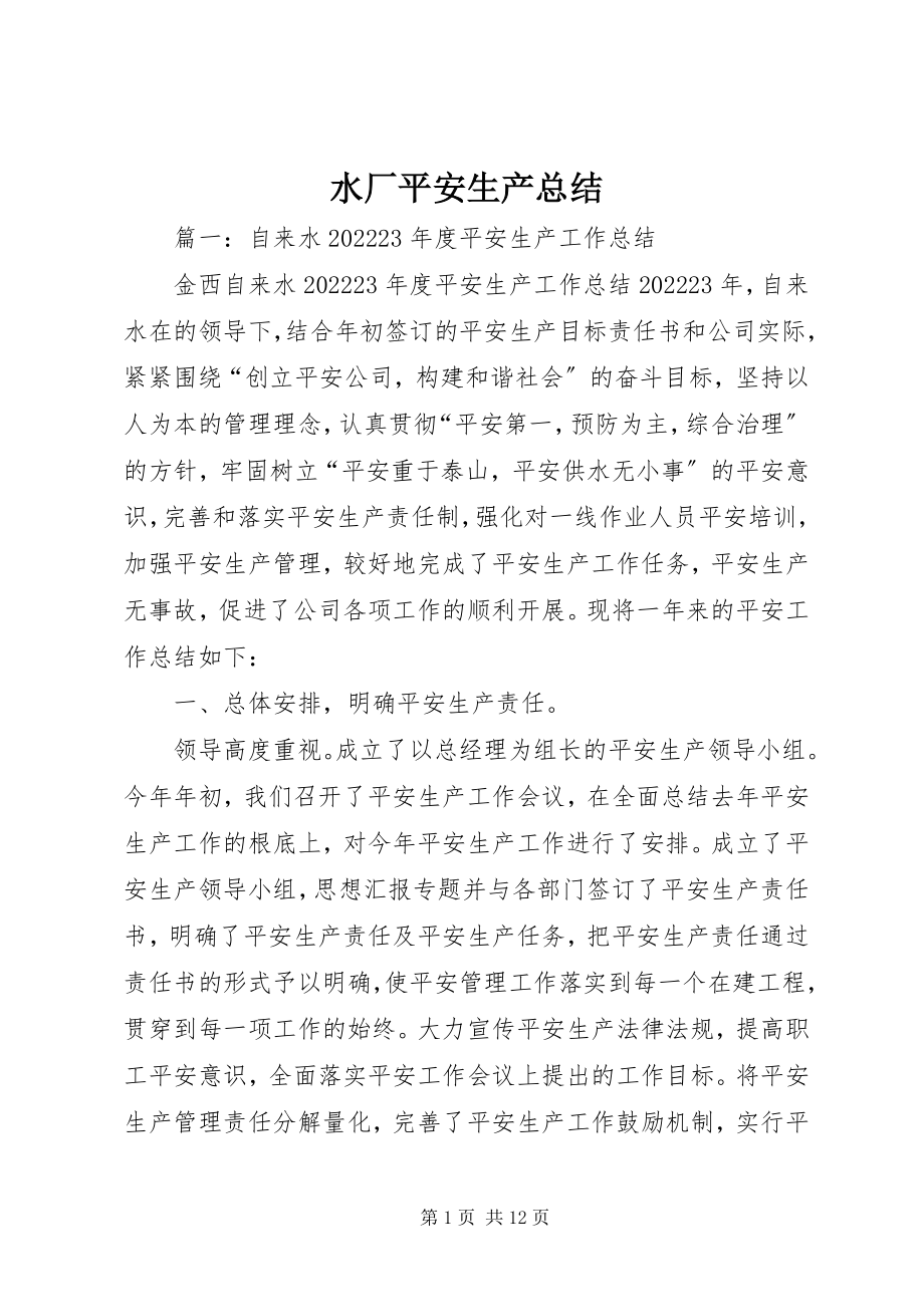 2023年水厂安全生产总结.docx_第1页