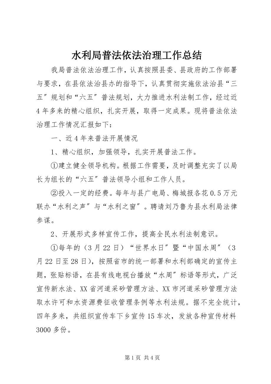 2023年水利局普法依法治理工作总结.docx_第1页