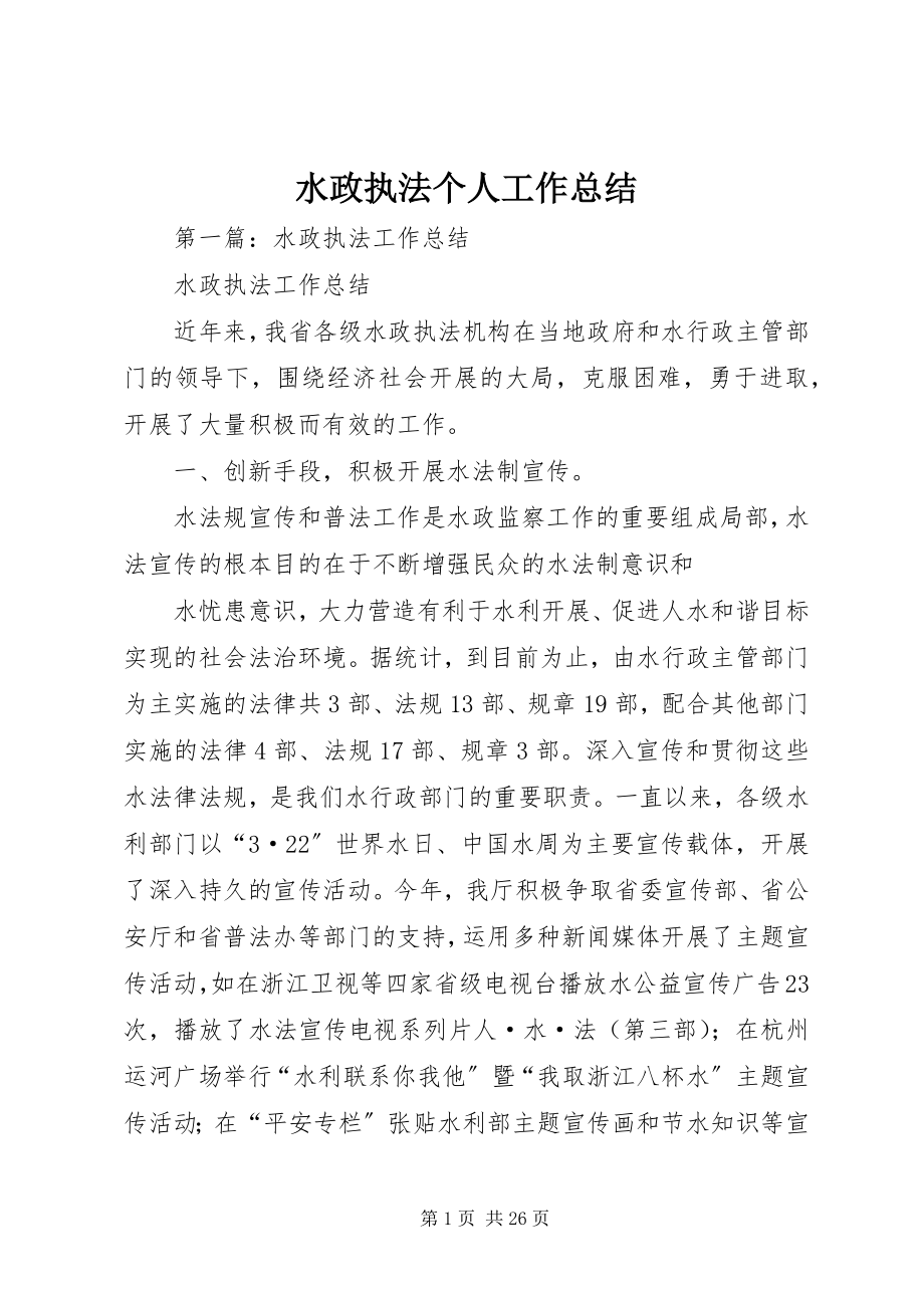 2023年水政执法个人工作总结.docx_第1页