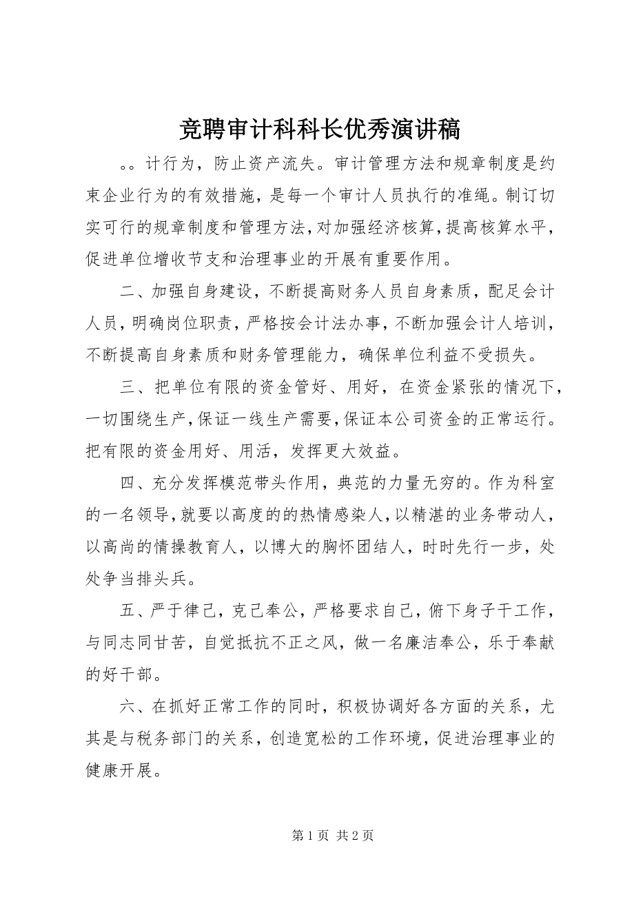 2023年竞聘审计科科长优秀演讲稿.docx_第1页