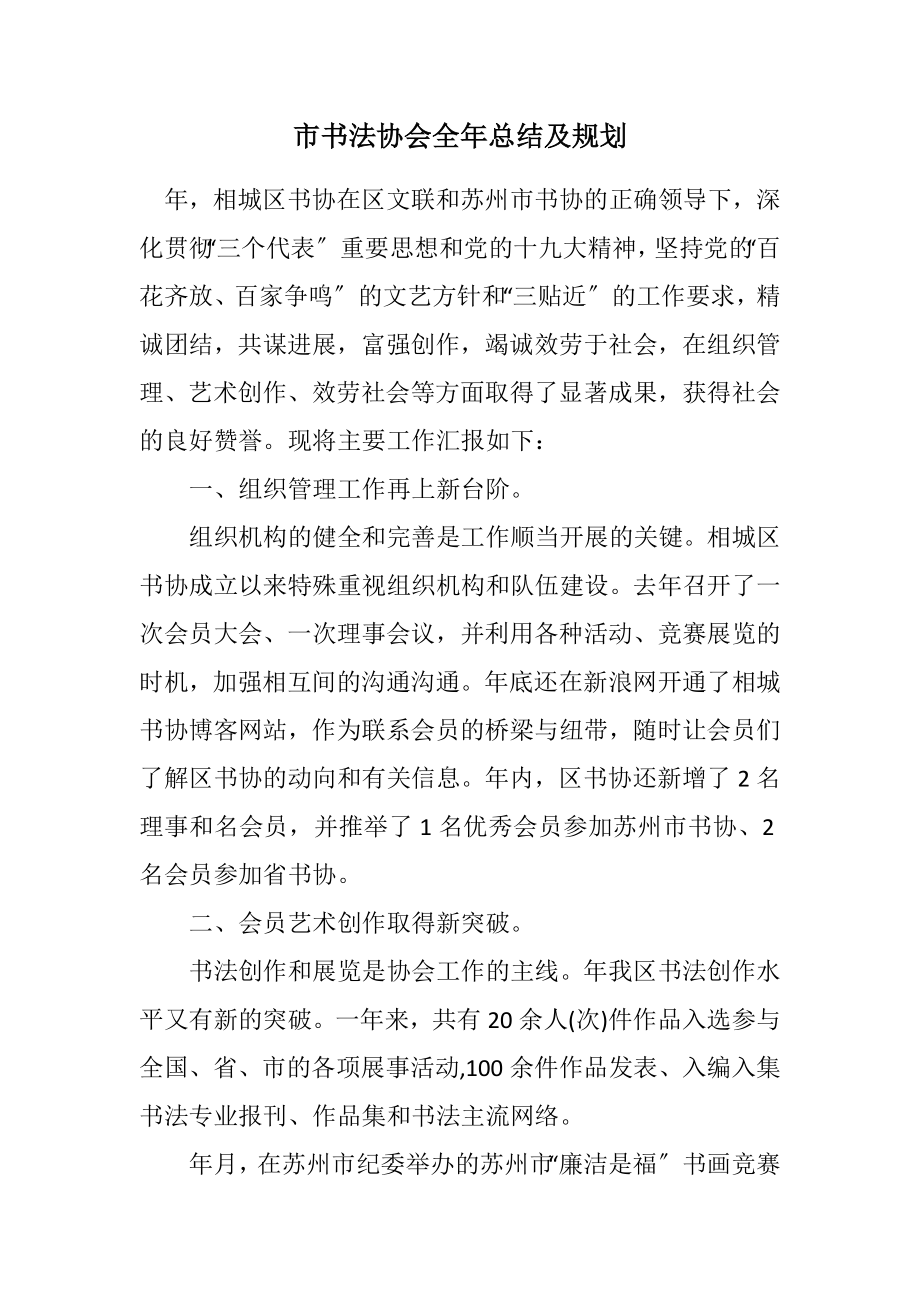 2023年市书法协会全年总结及规划.docx_第1页