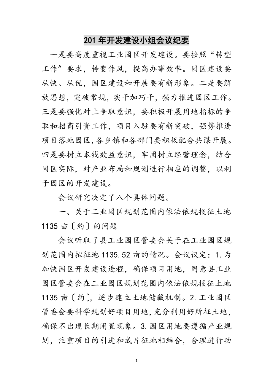 2023年201年开发建设小组会议纪要范文.doc_第1页