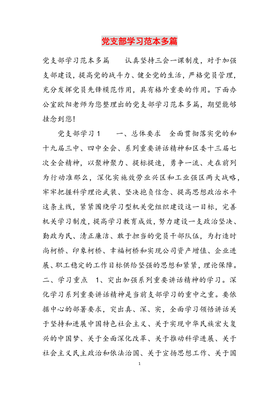 2023年党支部学习计划范本.docx_第1页