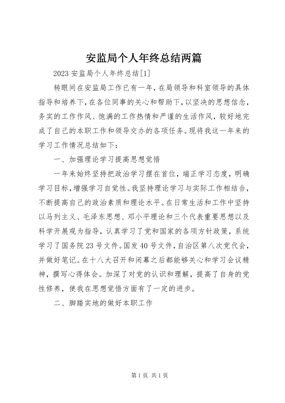 2023年安监局个人年终总结两篇新编.docx_第1页