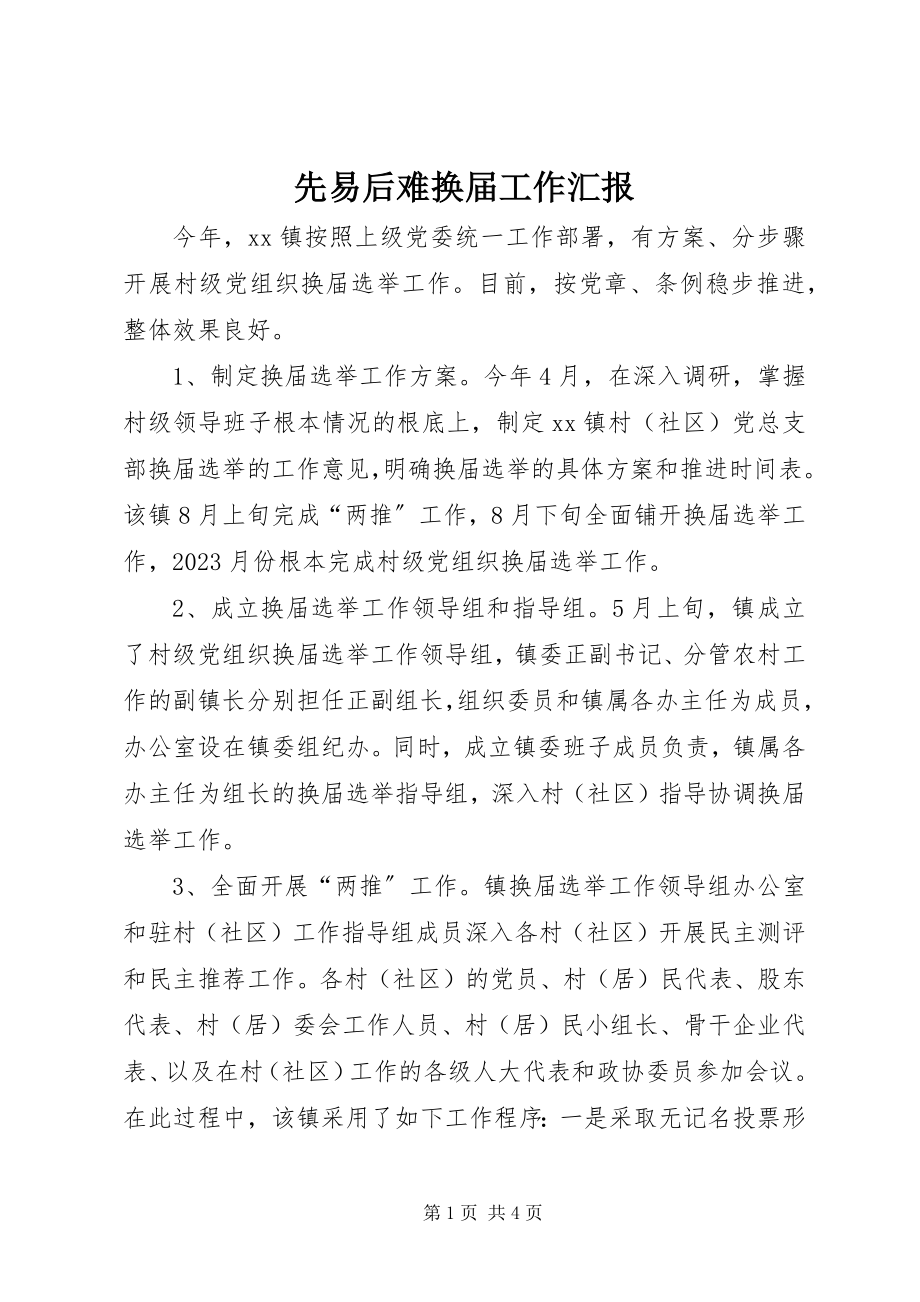 2023年先易后难换届工作汇报.docx_第1页