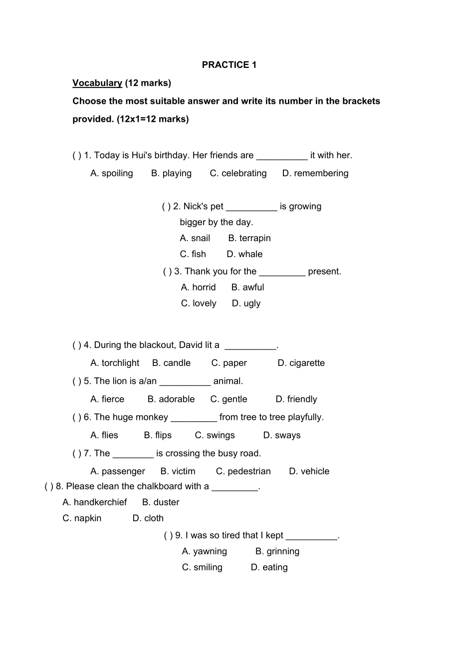 2023年新加坡小学二年级英语试卷PRACTICE12.docx_第1页