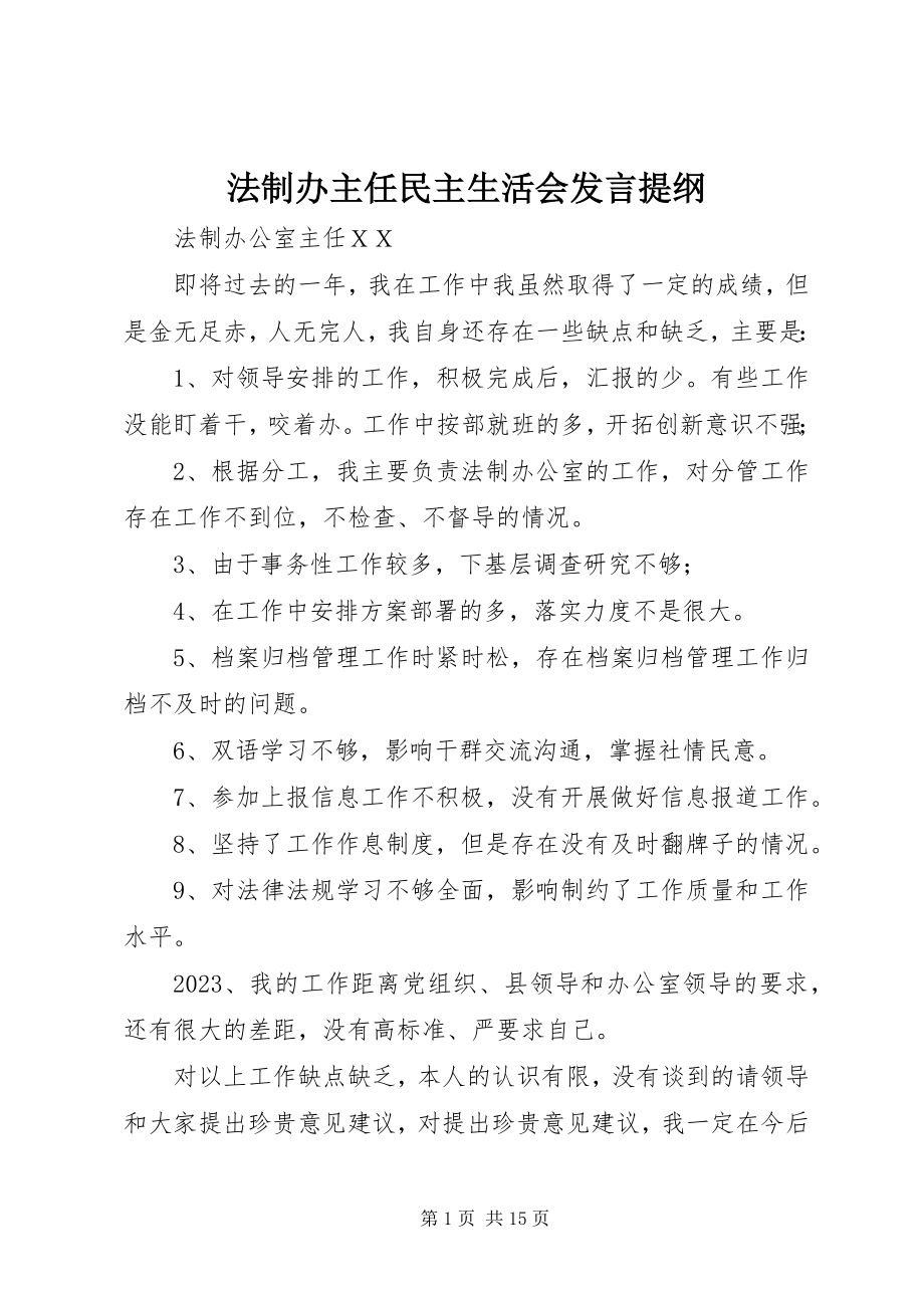 2023年法制办主任民主生活会讲话提纲.docx_第1页