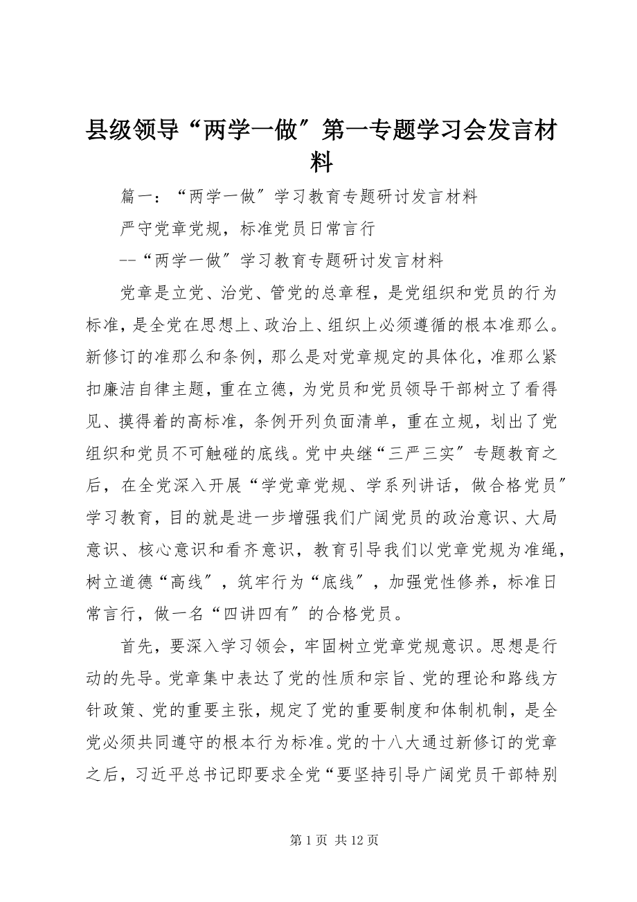 2023年县级领导“两学一做”第一专题学习会讲话材料.docx_第1页