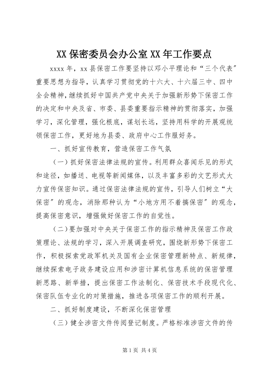 2023年XX保密委员会办公室工作要点.docx_第1页