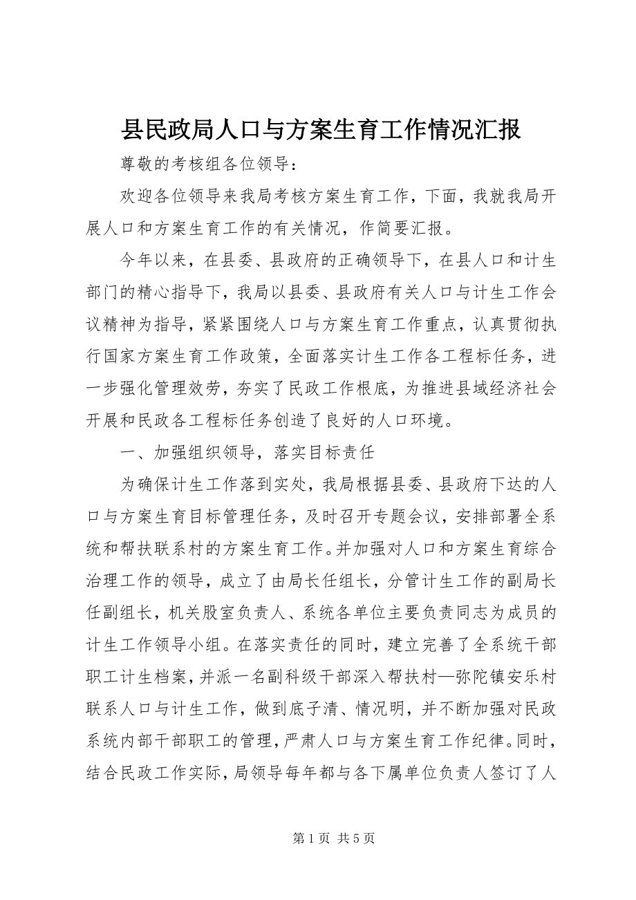 2023年县民政局人口与计划生育工作情况汇报.docx_第1页