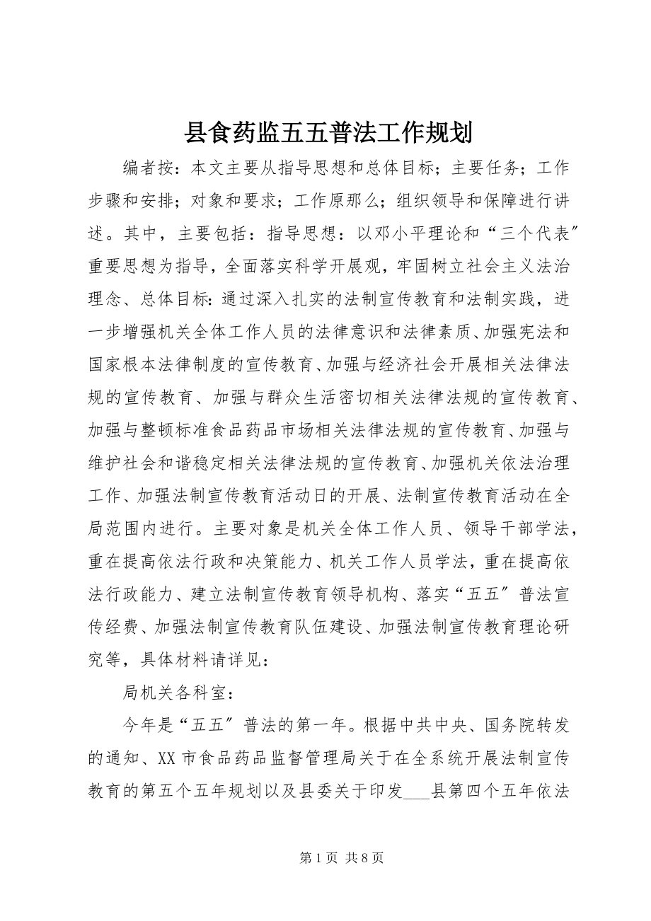 2023年县食药监五五普法工作规划.docx_第1页