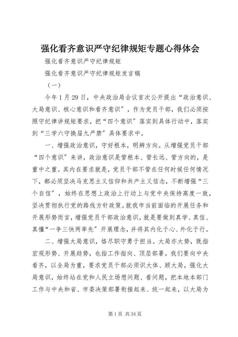 2023年强化看齐意识严守纪律规矩专题心得体会.docx_第1页