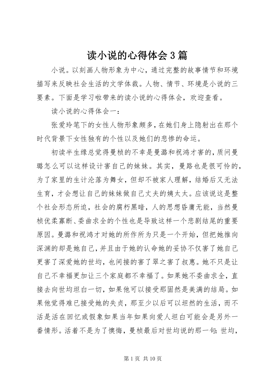 2023年读小说的心得体会3篇.docx_第1页