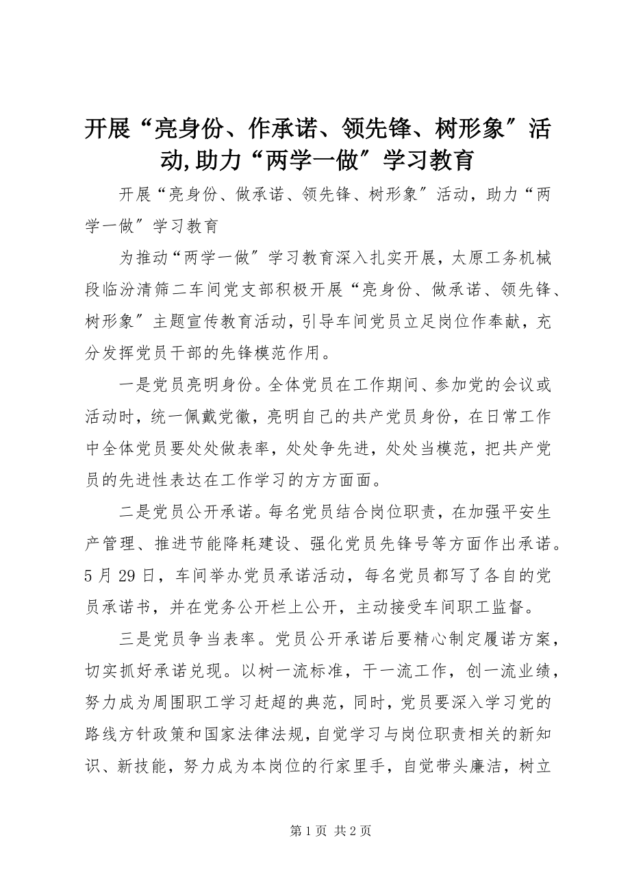 2023年开展“亮身份、作承诺、当先锋、树形象”活动助力“两学一做”学习教育.docx_第1页