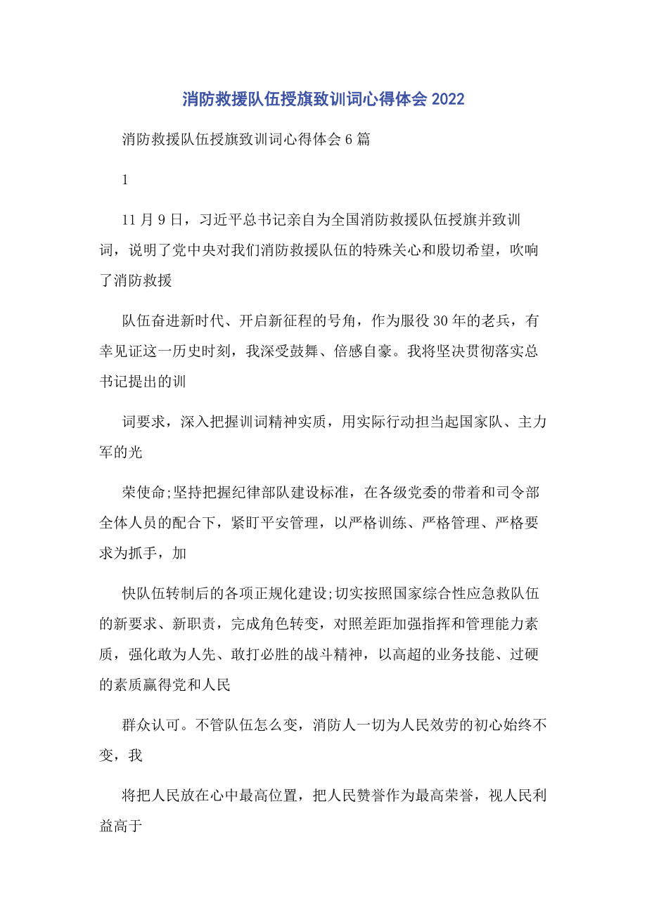 2023年消防救援队伍授旗致训词心得体会.docx_第1页