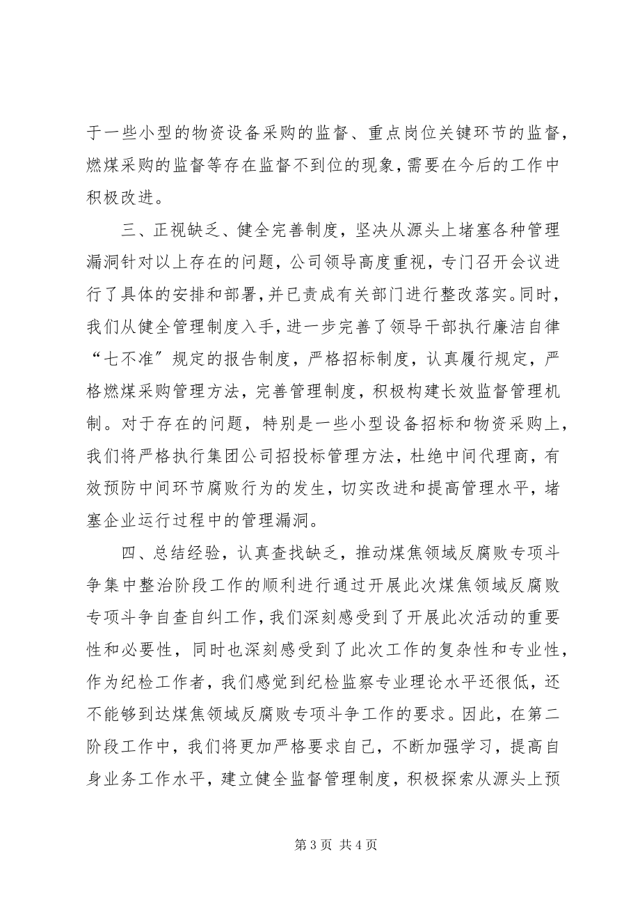 2023年煤焦领域反腐败专项斗争自查自纠总结.docx_第3页