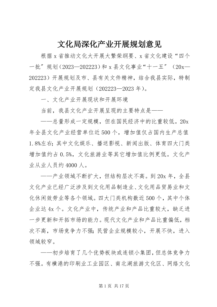 2023年文化局深化产业发展规划意见.docx_第1页