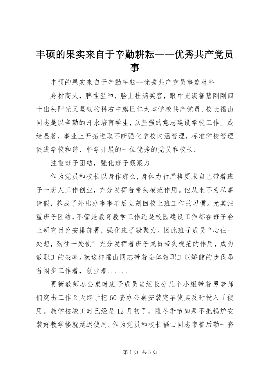 2023年丰硕的果实来自于辛勤耕耘优秀共产党员事.docx_第1页